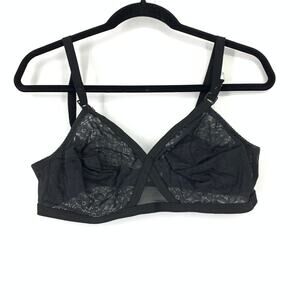 Vintage Underwire Bra Womens 38C Black Lace Sheer Nylon Lingerie Unbranded